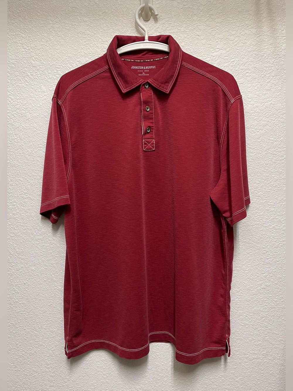 JOHNSTON & MURPHY Vintage Slub Polo Shirt Red Short Sleeves Men’s Size XL